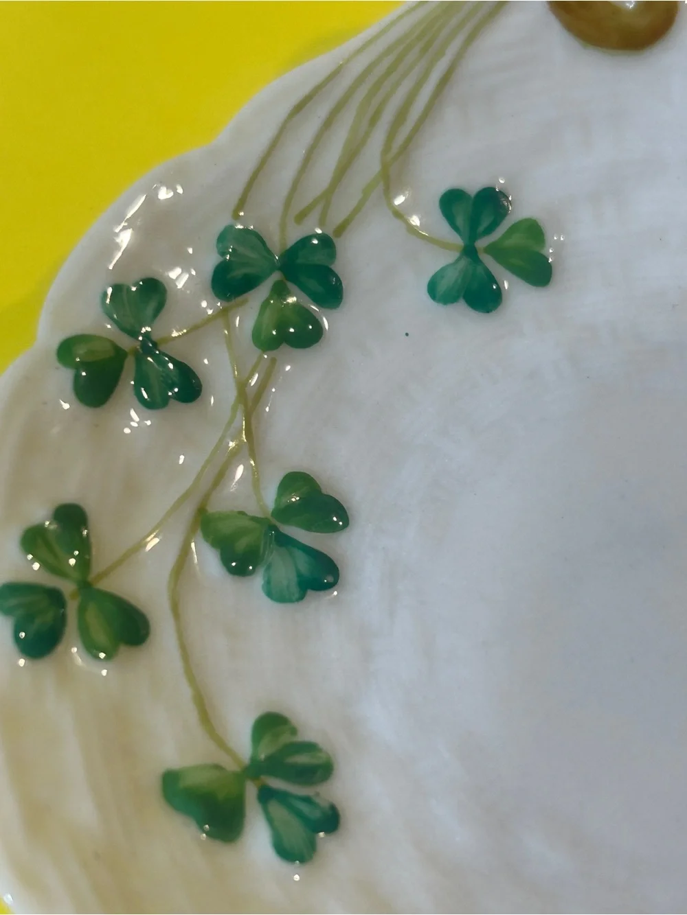 Set of 3 Belleek Shamrock Handled Butter Server Green Mark Spoon Rest - Candy